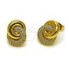 Oro Laminado Stud Earring, Gold Filled Style with White Micro Pave, Polished, Golden Finish, 02.282.0117