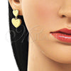 Oro Laminado Dangle Earring, Gold Filled Style Heart Design, Polished, Golden Finish, 02.282.0118