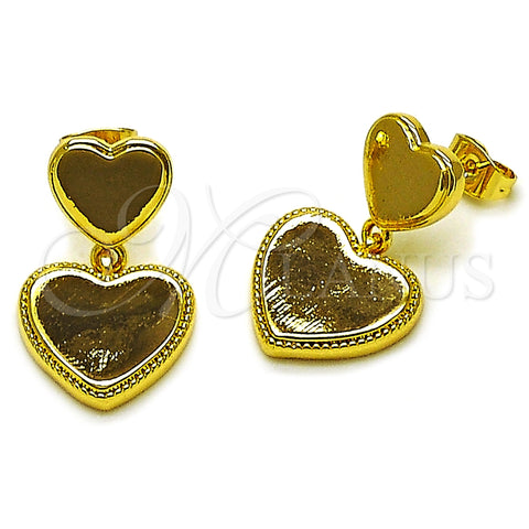 Oro Laminado Dangle Earring, Gold Filled Style Heart Design, Polished, Golden Finish, 02.282.0118