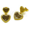 Oro Laminado Dangle Earring, Gold Filled Style Heart Design, Polished, Golden Finish, 02.282.0118