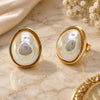 Oro Laminado Stud Earring, Gold Filled Style Teardrop Design, with Ivory Mother of Pearl, Polished, Golden Finish, 02.282.0121