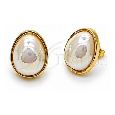 Oro Laminado Stud Earring, Gold Filled Style Teardrop Design, with Ivory Mother of Pearl, Polished, Golden Finish, 02.282.0121