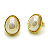 Oro Laminado Stud Earring, Gold Filled Style Teardrop Design, with Ivory Mother of Pearl, Polished, Golden Finish, 02.282.0121