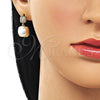 Oro Laminado Dangle Earring, Gold Filled Style with Ivory Mother of Pearl and White Micro Pave, Polished, Golden Finish, 02.282.0123