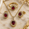 Oro Laminado Necklace, Earring and Ring, Gold Filled Style Cluster Design, with White and Garnet Cubic Zirconia, Polished, Golden Finish, 06.424.0001