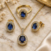 Oro Laminado Necklace, Earring and Ring, Gold Filled Style Cluster Design, with Sapphire Blue and White Cubic Zirconia, Polished, Golden Finish, 06.424.0001.1