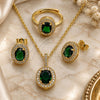 Oro Laminado Necklace, Earring and Ring, Gold Filled Style Cluster Design, with Green and White Cubic Zirconia, Polished, Golden Finish, 06.424.0001.2