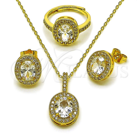 Oro Laminado Necklace, Earring and Ring, Gold Filled Style Cluster Design, with White Cubic Zirconia, Polished, Golden Finish, 06.424.0001.3