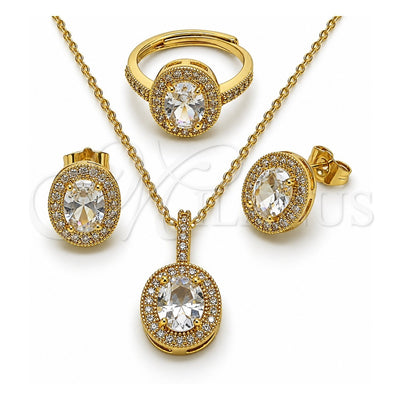 Oro Laminado Necklace, Earring and Ring, Gold Filled Style Cluster Design, with White Cubic Zirconia, Polished, Golden Finish, 06.424.0001.3