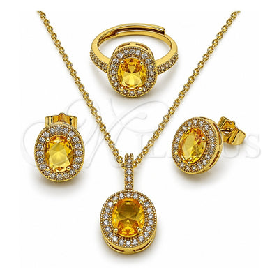 Oro Laminado Necklace, Earring and Ring, Gold Filled Style Cluster Design, with Golden and White Cubic Zirconia, Polished, Golden Finish, 06.424.0001.4