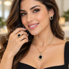 Oro Laminado Necklace, Earring and Ring, Gold Filled Style Cluster Design, with Black and White Cubic Zirconia, Polished, Golden Finish, 06.424.0001.5