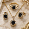 Oro Laminado Necklace, Earring and Ring, Gold Filled Style Cluster Design, with Black and White Cubic Zirconia, Polished, Golden Finish, 06.424.0001.5
