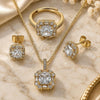 Oro Laminado Necklace, Earring and Ring, Gold Filled Style Cluster and Baguette Design, with White Cubic Zirconia, Polished, Golden Finish, 06.424.0002