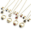Oro Laminado Necklace, Earring and Ring, Gold Filled Style Cluster and Baguette Design, with White Cubic Zirconia, Polished, Golden Finish, 06.424.0002