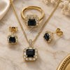 Oro Laminado Necklace, Earring and Ring, Gold Filled Style Cluster and Baguette Design, with Black and White Cubic Zirconia, Polished, Golden Finish, 06.424.0002.2