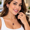 Oro Laminado Necklace, Earring and Ring, Gold Filled Style Cluster and Baguette Design, with Garnet and White Cubic Zirconia, Polished, Golden Finish, 06.424.0002.3
