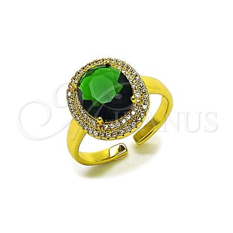 Oro Laminado Multi Stone Ring, Gold Filled Style Cluster Design, with Green Cubic Zirconia and White Micro Pave, Polished, Golden Finish, 01.424.0001.2 (One size fits all)