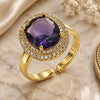 Oro Laminado Multi Stone Ring, Gold Filled Style Cluster Design, with Amethyst Cubic Zirconia and White Micro Pave, Polished, Golden Finish, 01.424.0001.4 (One size fits all)