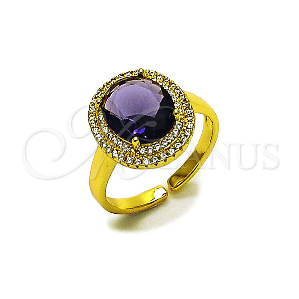 Oro Laminado Multi Stone Ring, Gold Filled Style Cluster Design, with Amethyst Cubic Zirconia and White Micro Pave, Polished, Golden Finish, 01.424.0001.4 (One size fits all)