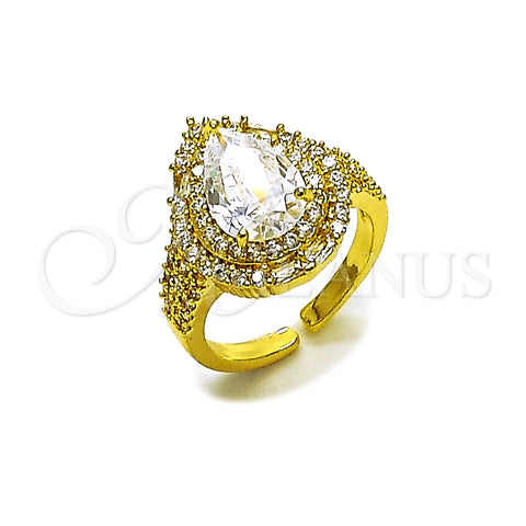 Oro Laminado Multi Stone Ring, Gold Filled Style Teardrop and Cluster Design, with White Cubic Zirconia, Polished, Golden Finish, 01.424.0002