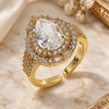Oro Laminado Multi Stone Ring, Gold Filled Style Teardrop and Cluster Design, with White Cubic Zirconia, Polished, Golden Finish, 01.424.0002 (One size fits all)