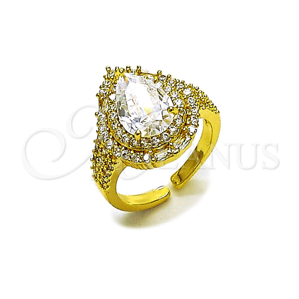Oro Laminado Multi Stone Ring, Gold Filled Style Teardrop and Cluster Design, with White Cubic Zirconia, Polished, Golden Finish, 01.424.0002 (One size fits all)