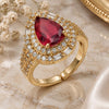 Oro Laminado Multi Stone Ring, Gold Filled Style Cluster and Teardrop Design, with Garnet and White Cubic Zirconia, Polished, Golden Finish, 01.424.0002.1 (One size fits all)