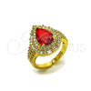 Oro Laminado Multi Stone Ring, Gold Filled Style Cluster and Teardrop Design, with Garnet and White Cubic Zirconia, Polished, Golden Finish, 01.424.0002.1 (One size fits all)
