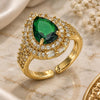 Oro Laminado Multi Stone Ring, Gold Filled Style Cluster and Teardrop Design, with Green and White Cubic Zirconia, Polished, Golden Finish, 01.424.0002.2 (One size fits all)