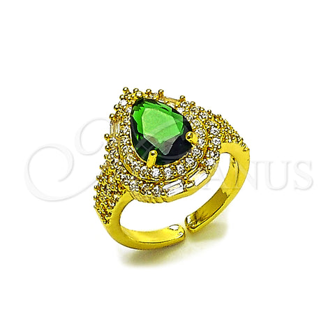 Oro Laminado Multi Stone Ring, Gold Filled Style Cluster and Teardrop Design, with Green and White Cubic Zirconia, Polished, Golden Finish, 01.424.0002.2 (One size fits all)