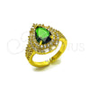 Oro Laminado Multi Stone Ring, Gold Filled Style Cluster and Teardrop Design, with Green and White Cubic Zirconia, Polished, Golden Finish, 01.424.0002.2 (One size fits all)