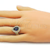 Oro Laminado Multi Stone Ring, Gold Filled Style Cluster and Teardrop Design, with Sapphire Blue and White Cubic Zirconia, Polished, Golden Finish, 01.424.0002.3