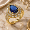 Oro Laminado Multi Stone Ring, Gold Filled Style Cluster and Teardrop Design, with Sapphire Blue and White Cubic Zirconia, Polished, Golden Finish, 01.424.0002.3 (One size fits all)
