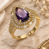 Oro Laminado Multi Stone Ring, Gold Filled Style Cluster and Teardrop Design, with Amethyst and White Cubic Zirconia, Polished, Golden Finish, 01.424.0002.4 (One size fits all)