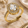 Oro Laminado Multi Stone Ring, Gold Filled Style Cluster Design, with White Cubic Zirconia, Polished, Golden Finish, 01.424.0003 (One size fits all)