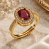 Oro Laminado Multi Stone Ring, Gold Filled Style Cluster Design, with Garnet and White Cubic Zirconia, Polished, Golden Finish, 01.424.0003.1 (One size fits all)