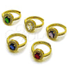 Oro Laminado Multi Stone Ring, Gold Filled Style Cluster Design, with Green and White Cubic Zirconia, Polished, Golden Finish, 01.424.0003.2 (One size fits all)