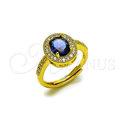 Oro Laminado Multi Stone Ring, Gold Filled Style Cluster Design, with Sapphire Blue and White Cubic Zirconia, Polished, Golden Finish, 01.424.0003.3