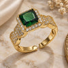 Oro Laminado Multi Stone Ring, Gold Filled Style Cluster Design, with Green and White Cubic Zirconia, Polished, Golden Finish, 01.424.0004.2 (One size fits all)
