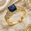 Oro Laminado Multi Stone Ring, Gold Filled Style Cluster Design, with Sapphire Blue and White Cubic Zirconia, Polished, Golden Finish, 01.424.0004.3 (One size fits all)
