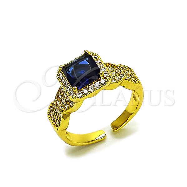 Oro Laminado Multi Stone Ring, Gold Filled Style Cluster Design, with Sapphire Blue and White Cubic Zirconia, Polished, Golden Finish, 01.424.0004.3 (One size fits all)