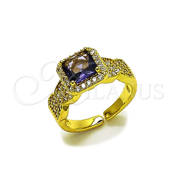 Oro Laminado Multi Stone Ring, Gold Filled Style Cluster Design, with Amethyst and White Cubic Zirconia, Polished, Golden Finish, 01.424.0004.4