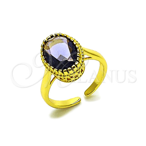 Oro Laminado Multi Stone Ring, Gold Filled Style with Amethyst Cubic Zirconia, Polished, Golden Finish, 01.424.0005.4 (One size fits all)
