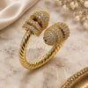 Oro Laminado Multi Stone Ring, Gold Filled Style Twist Design, with White Micro Pave, Polished, Golden Finish, 01.424.0006 (One size fits all)