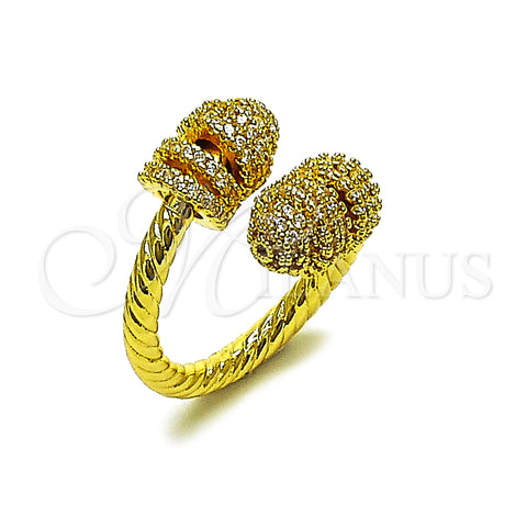 Oro Laminado Multi Stone Ring, Gold Filled Style Twist Design, with White Micro Pave, Polished, Golden Finish, 01.424.0006 (One size fits all)