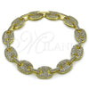 Oro Laminado Fancy Bracelet, Gold Filled Style Puff Mariner Design, with White Micro Pave, Polished, Golden Finish, 03.60.0158.07 (Thickness, 7 Inches Length)