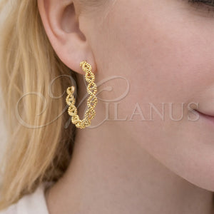Gold Filled Hoop Earrings — Medium Hoop Puff Mariner and Mariner Design Diamond — main product view — SKU 163527 | Oro Laminado aretes de aro — Medium Hoop Puff Mariner and Mariner diseño Diamond — SKU 163527