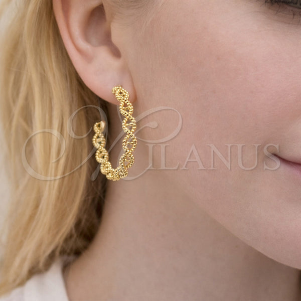 Gold Filled Hoop Earrings — Medium Hoop Puff Mariner and Mariner Design Diamond — main product view — SKU 163527 | Oro Laminado aretes de aro — Medium Hoop Puff Mariner and Mariner diseño Diamond — SKU 163527