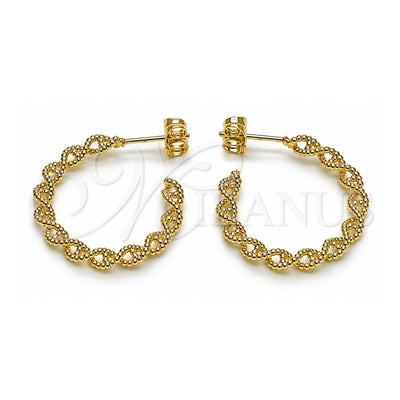 Oro Laminado Medium Hoop, Gold Filled Style Puff Mariner and Mariner Design, Diamond Cutting Finish, Golden Finish, 02.60.0173.30