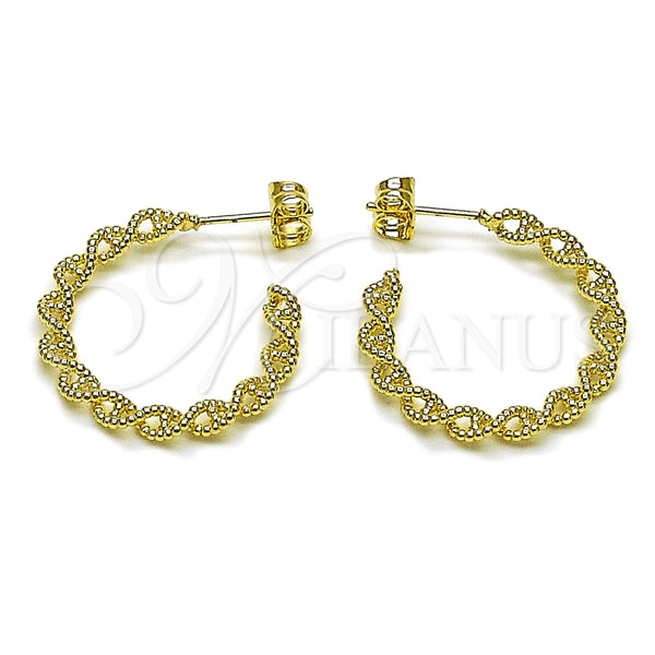 Gold Filled Hoop Earrings — Medium Hoop Puff Mariner and Mariner Design Diamond — alternate product view — SKU 163527 | Oro Laminado aretes de aro — Medium Hoop Puff Mariner and Mariner diseño Diamond — SKU 163527